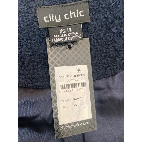 City Chic Winter Escape Coat Navy Blue Longline Jacket Women’s Size 14 - Picture 6 of 14